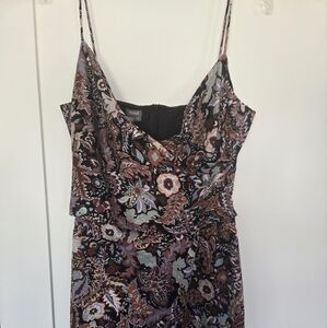 MUSE Spaghetti Strap Summer Cotton Dress Fully lined Dark Floral Pattern